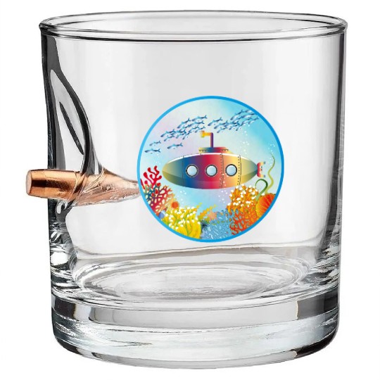 Colorful Submarine in a Tropical Coral Reef Bullet Whiskey Glasses