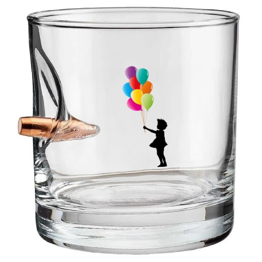Girl with Colorful Balloons Bullet Whiskey Glasses