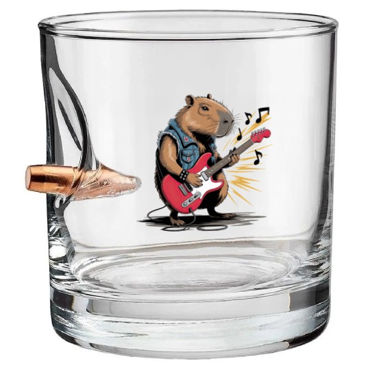 Cool Capybara Playing Electric Guitar Bullet Whiskey Glasses