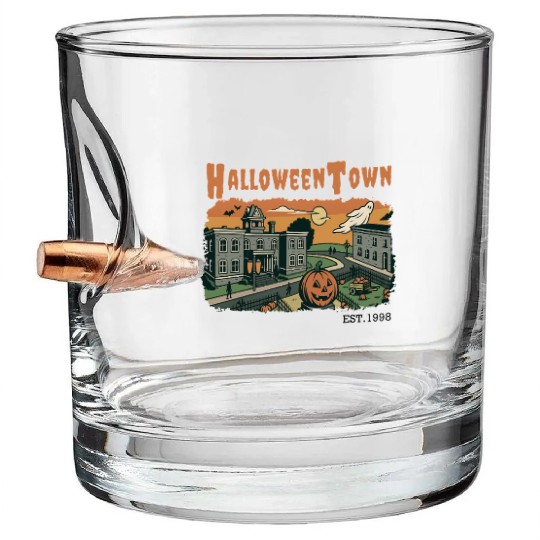 Halloweentown Spooky Sunset Scene – Vintage Hallow Bullet Whiskey Glasses