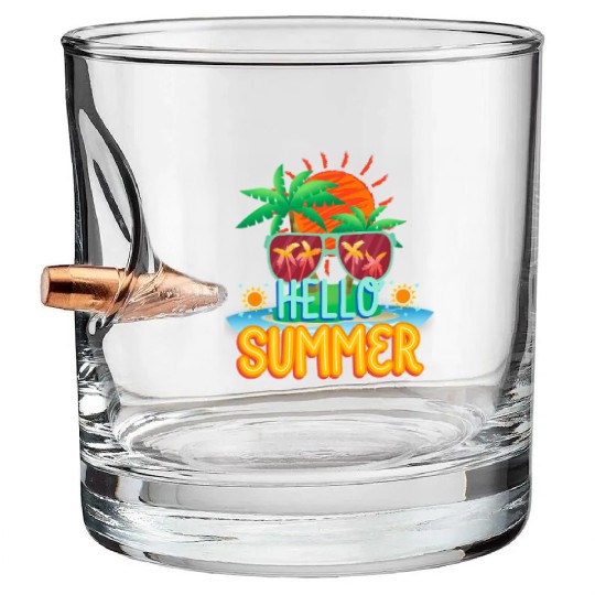 Vibrant Summer Sun and Palm Sunglasses Design Bullet Whiskey Glasses
