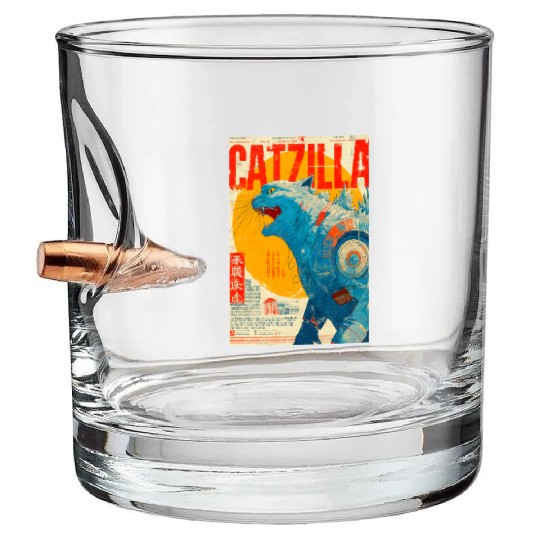 Catzilla Retro Movie Poster Bullet Whiskey Glasses