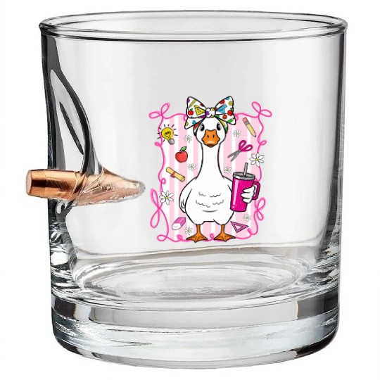 Cute Goose With Coquette Back To School Bullet Whiskey Glasses