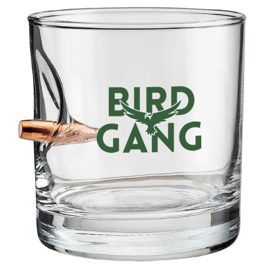 Bird Gang Bold Logo Design Bullet Whiskey Glasses