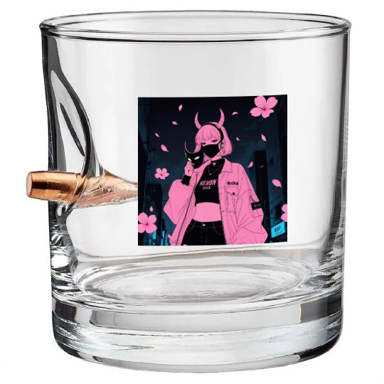 Neon Sakura Night Streetwear Design Bullet Whiskey Glasses