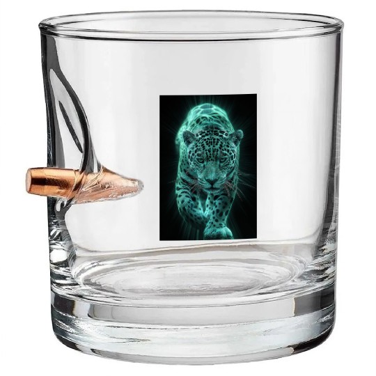 Neon Jaguar in Motion Bullet Whiskey Glasses