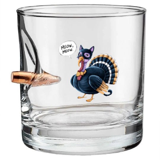 Funny Thanksgiving Turkey Cat Meow Men Women Kids Bullet Whiskey Glasses