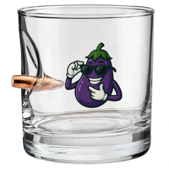 Cool eggplant vegetable design with sunglasses car Bullet Whiskey Glasses