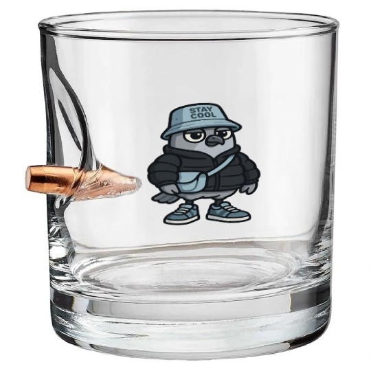 Cool Pigeon in Streetwear | Urban Cartoon Bird Bullet Whiskey Glasses
