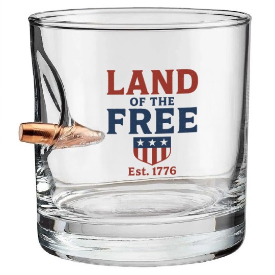 Land of the Free Patriotic Badge Bullet Whiskey Glasses