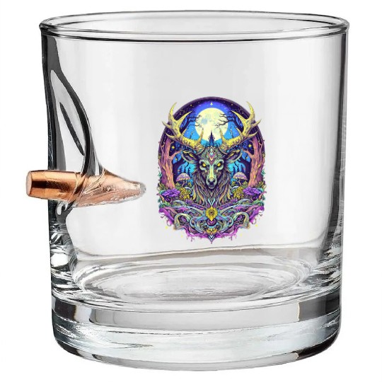 Psychedelic Forest Deer – Mystic Spirit Animal Art Bullet Whiskey Glasses