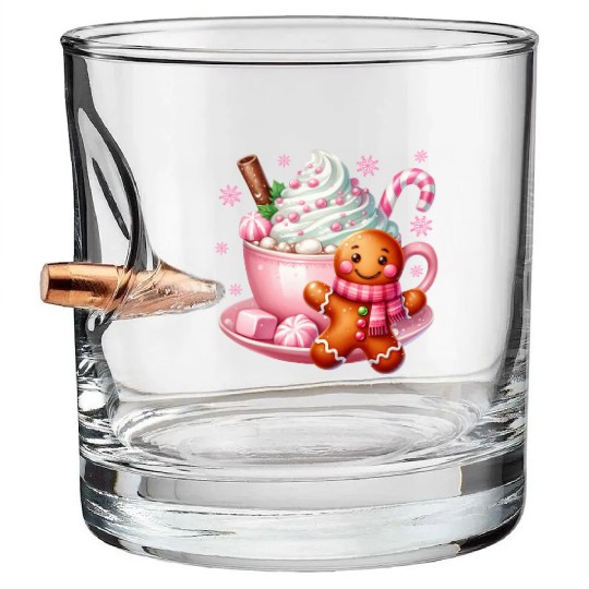 Whimsical Holiday Hot Chocolate Scene Bullet Whiskey Glasses