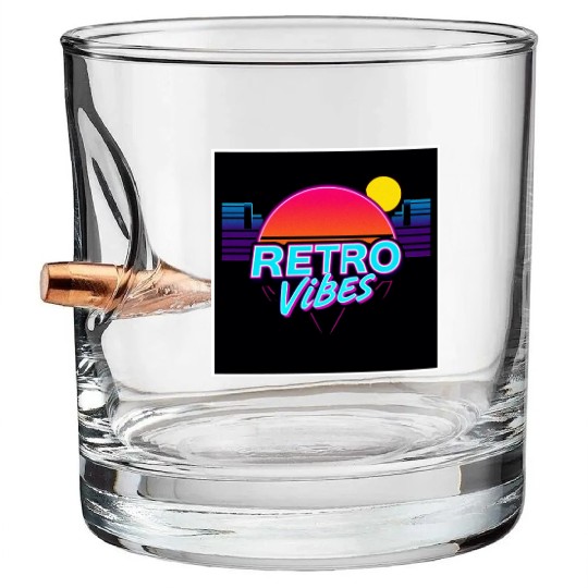 Retro Vibes Sunset Neon Design Bullet Whiskey Glasses