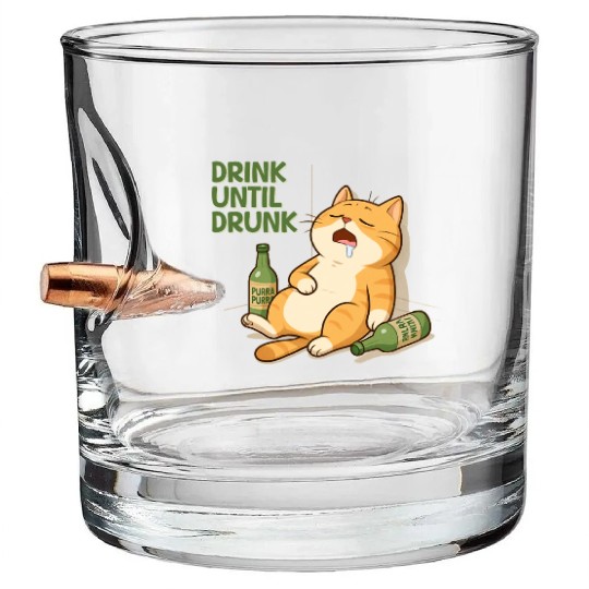 Humorous Cat Drinking Alcohol Meme Design Bullet Whiskey Glasses