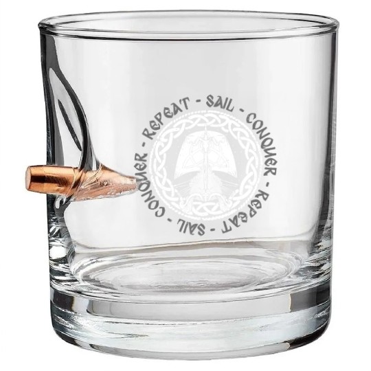Viking Mythology Pagan Sail Conquer Repeat Bullet Whiskey Glasses