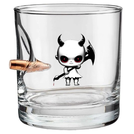 Cute Demon Baby with Horns and Bat Wings Bullet Whiskey Glasses