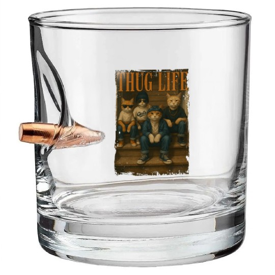 Thug Life Cats Funny Gangsta Street Style Bullet Whiskey Glasses
