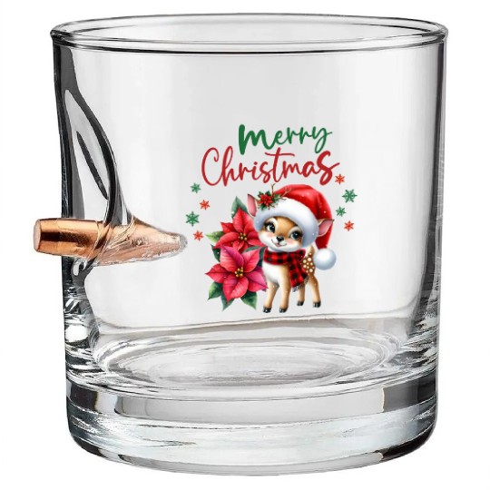 Festive Christmas Puppy with Poinsettia Bullet Whiskey Glasses