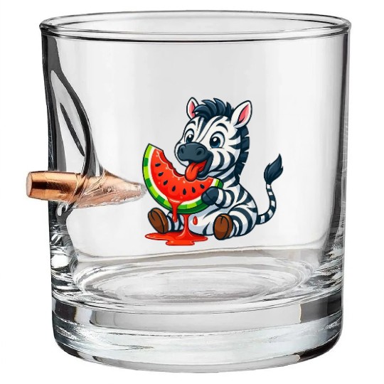 Cute zebra with watermelon summer cartoon Bullet Whiskey Glasses