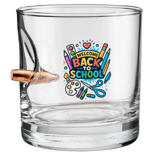 Welcome Back to School Fun Art Design Bullet Whiskey Glasses