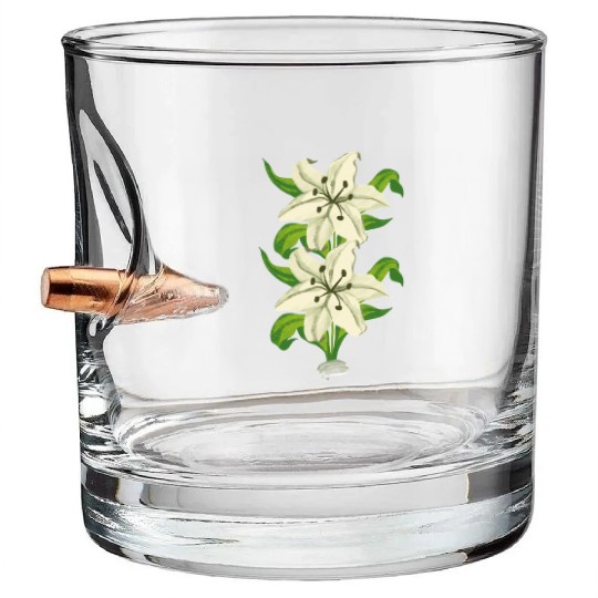 Elegant White Lily Botanical Illustration Bullet Whiskey Glasses