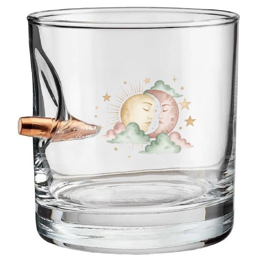 Sun & Moon Embrace Bullet Whiskey Glasses design