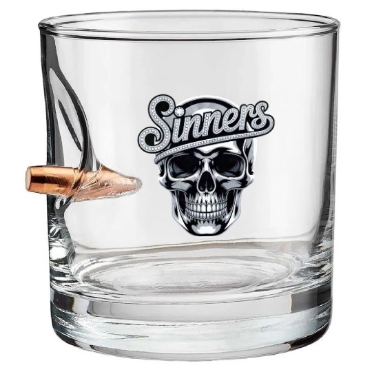 Chrome Skull Sinners Diamond Bling Bullet Whiskey Glasses