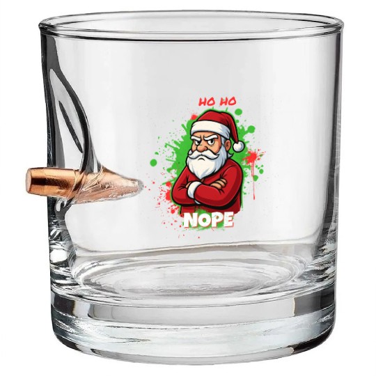 Ho Ho Nope – Grumpy Santa Art Bullet Whiskey Glasses