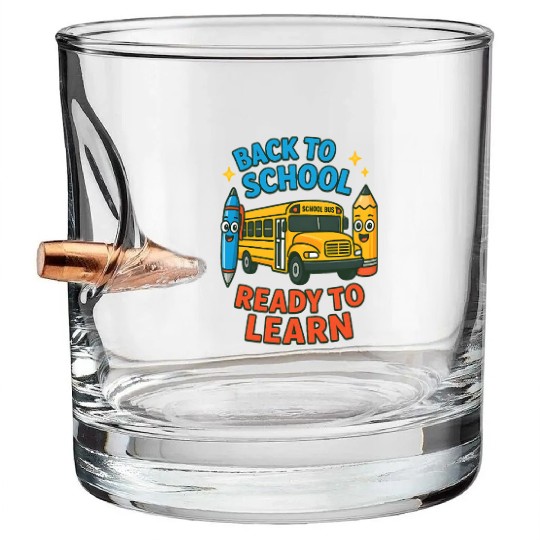 Back to School Bus Cartoon Design Bullet Whiskey Glasses