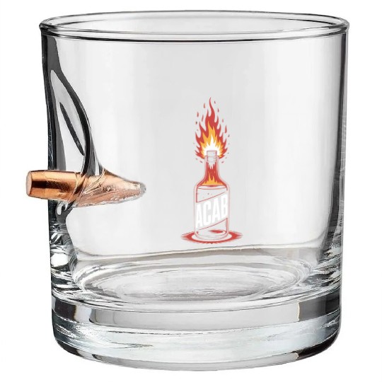Fiery ACAB Bottle Illustration Bullet Whiskey Glasses