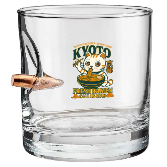 Kyoto Cat Ramen Delicious Drink Design Bullet Whiskey Glasses
