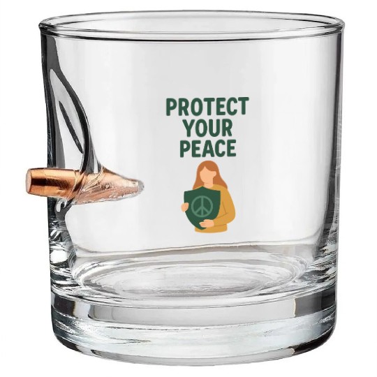 Peaceful Defender Shield Illustration Bullet Whiskey Glasses