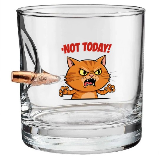 Not Today Angry Cat Bullet Whiskey Glasses | Funny Grumpy Cat Mem