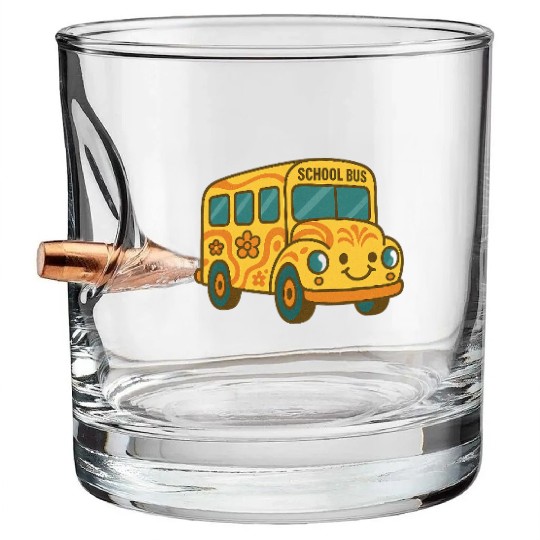 Cute Yellow School Bus Back to School Fun Bullet Whiskey Glasses