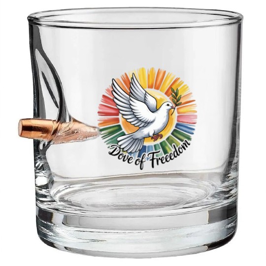 Peaceful Dove with Olive Branch Design Bullet Whiskey Glasses