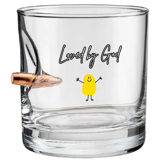 Loved by God with Happy Character Bullet Whiskey Glasses