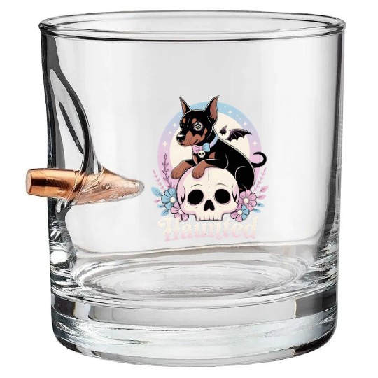 Haunted Doberman Puppy – Spooky Cute Gothic Dog Bullet Whiskey Glasses