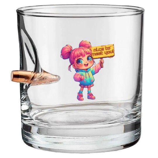 Cute Girl Holding Welcome Sign Bullet Whiskey Glasses