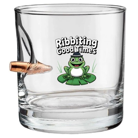 Whimsical Frog with Hat and Lily Pads Bullet Whiskey Glasses