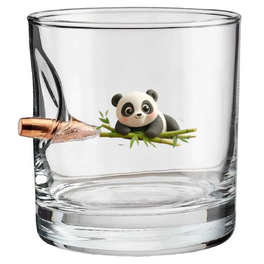 Charming Panda Cub with Bamboo Bullet Whiskey Glasses