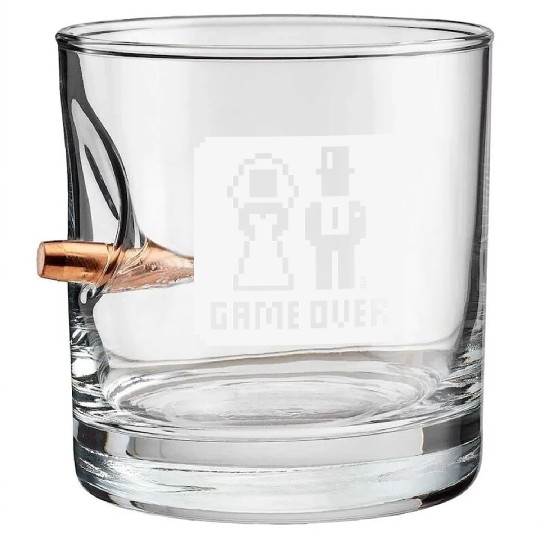 Game Over (Wedding Stag Party Night, Pixel, NEG W) Bullet Whiskey Glasses