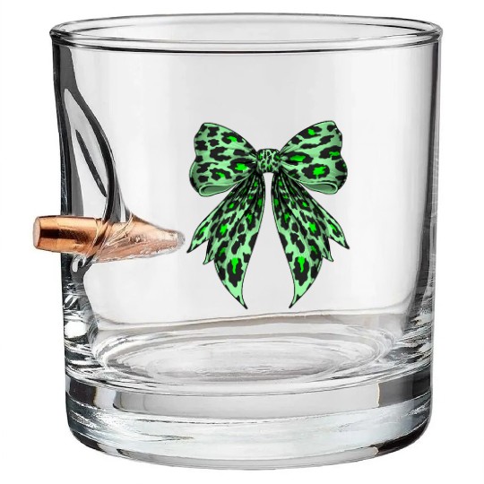 Coquette Bow Cheetah Animal Pattern Lime Green Bullet Whiskey Glasses