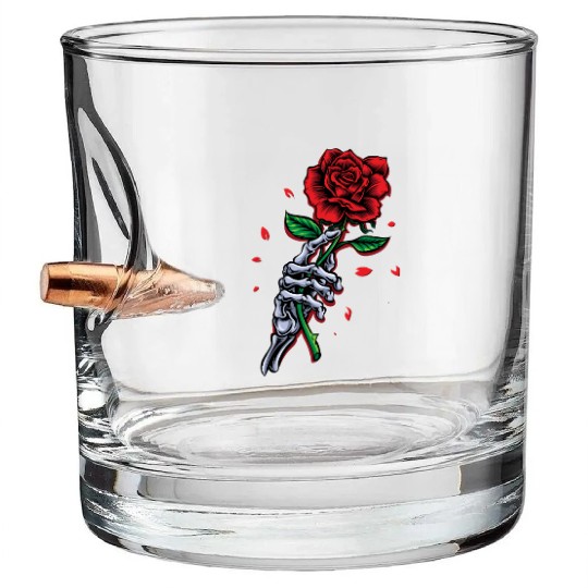 Skeleton Hand with Rose – Gothic Romance Art Bullet Whiskey Glasses