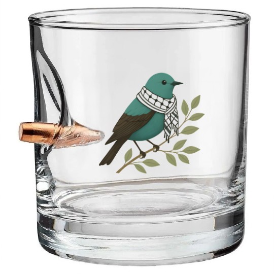 Palestine Sunbird with Keffiyeh and Olive Branch Bullet Whiskey Glasses