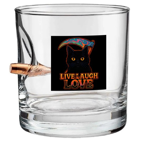 Black Cat Psychedelic Live Laugh Love Bullet Whiskey Glasses