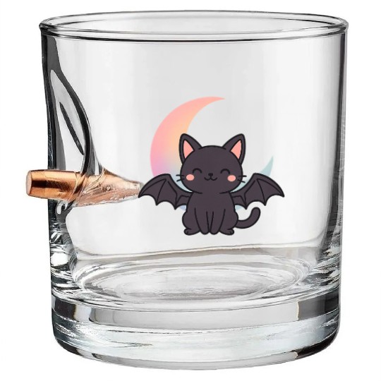 Cute Bat and Moon Illustration Bullet Whiskey Glasses