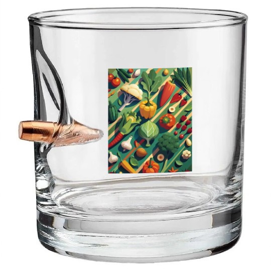 Vibrant Vegetable Garden Illustration Bullet Whiskey Glasses