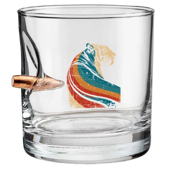 Abstract Wild Tiger with Retro Stripes Bullet Whiskey Glasses