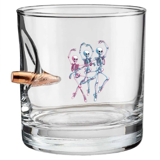 Neon Skeleton Dance Illustration Bullet Whiskey Glasses