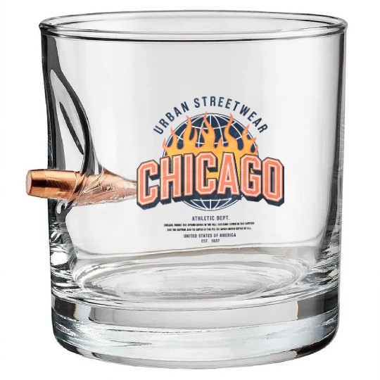 Chicago Urban Flame Logo Design Bullet Whiskey Glasses